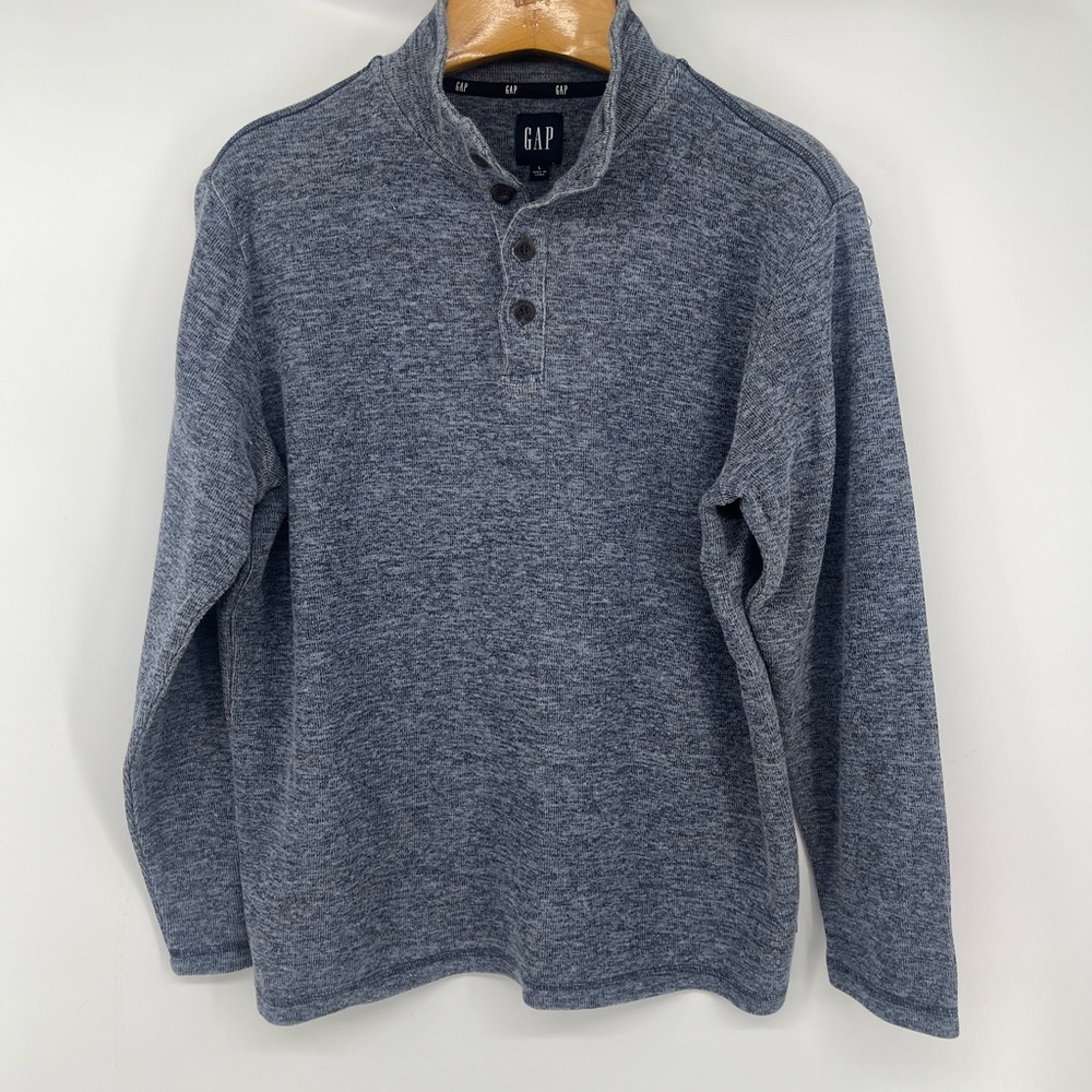 Gap Long Sleeve Mock Neck Cotton Blend Pullover Blue Sweater Men's Large Preppy